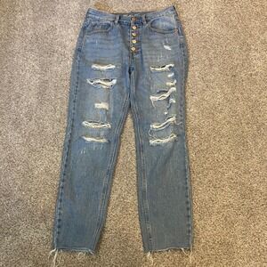 We The Free Free People High Rise Straight Distressed Jeans Light Wash Blue 27